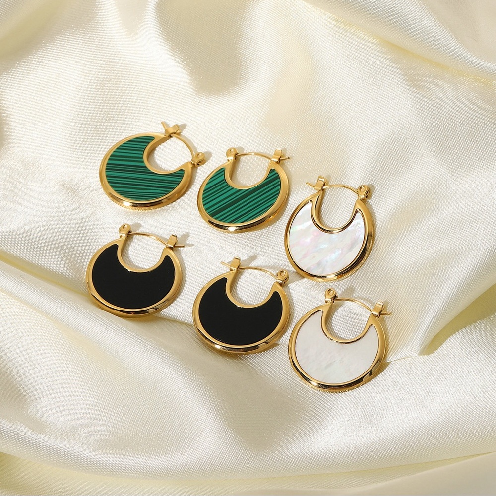 Stainless Steel Retro Moon Malachite Earrings - Picture 7 of 10